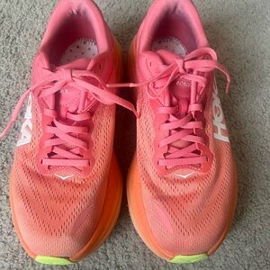 Hoka Pink and Orange Running Shoes